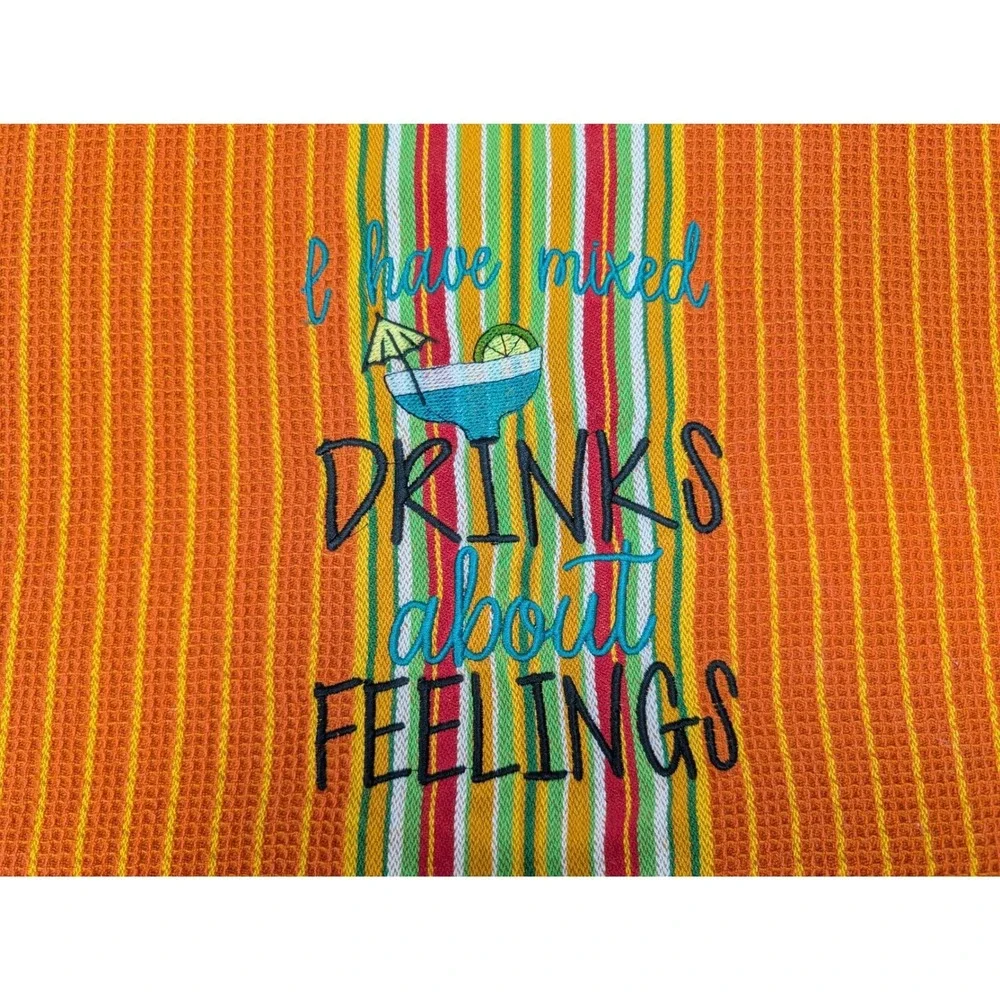 I Have Mixed Drinks About Feelings! Kitchen Bath Bar Hand Cocktail Towel Striped